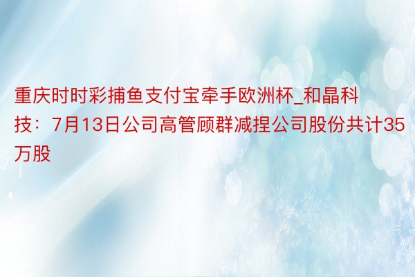 重庆时时彩捕鱼支付宝牵手欧洲杯_和晶科技：7月13日公司高管顾群减捏公司股份共计35万股