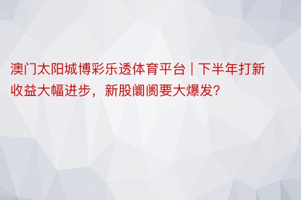 澳门太阳城博彩乐透体育平台 | 下半年打新收益大幅进步，新股阛阓要大爆发？